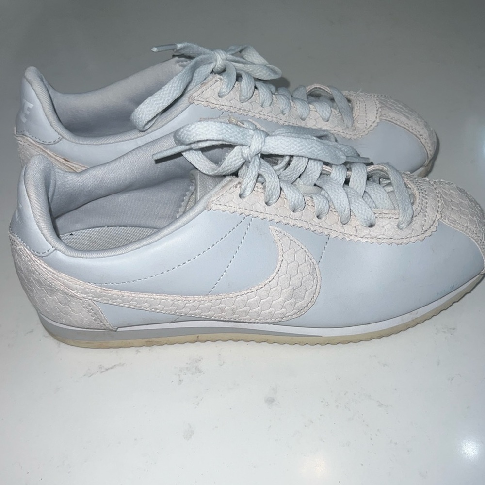 Nike Cortez light blue & snake skin sneakers women's size 7.5 grayish